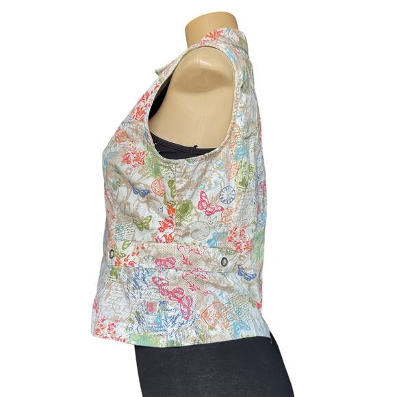 Christopher & Banks Multicolor Butterfly Print Zip Front Vest Top S - Picture 3 of 9